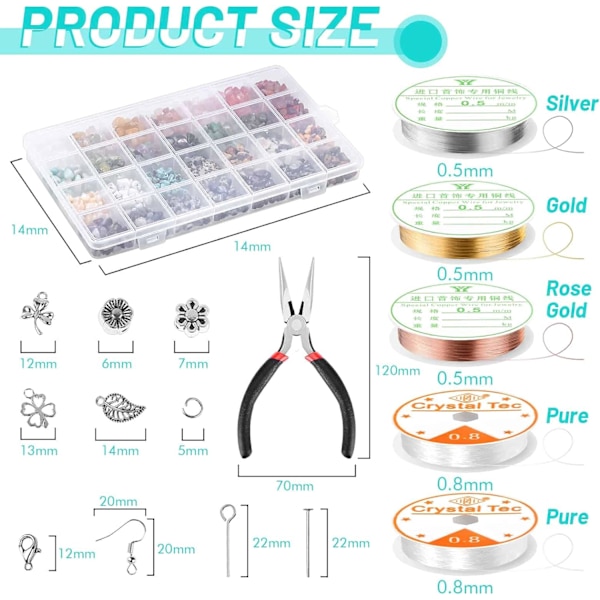 Oregelbundna chips stenpärlor naturliga ädelstenspärlor kit med örhänge krokar distanspärlor hängen charms hoppringar för DIY smyckestillverkning