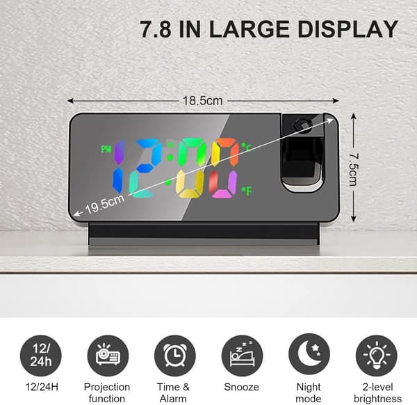 LED Projection Digital Alarm Clock, 360° Rotating Projection, Temperature Display and Memory Function, Suitable for Bedroom and Living Room Decoration.