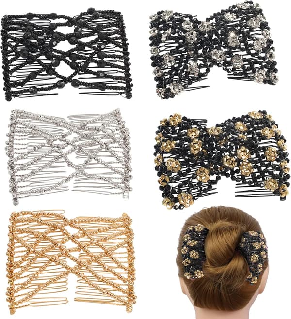 5 stk. perlehårkammer, assorterte elastiske hårspenner, elastiske hårnåler, stilige doble hårspenner, hårtilbehør for kvinner
