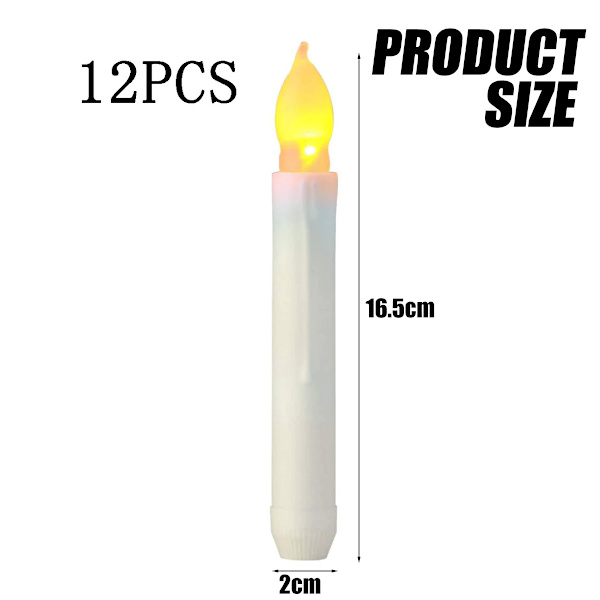 12 st 6,5 tum flamlösa LED-ljus, batteridrivna