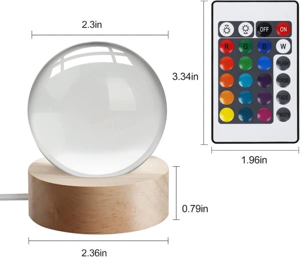 This 3D Saturn Crystal Ball Night Light features a colorful LED base with color-changing lights and comes with a remote control.