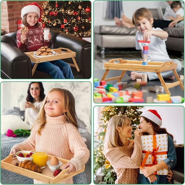 Bed Tray Folding Table with Handle Sofa Breakfast Tray for Eating Painting Plates Bamboo Dining Table Tabletop Snack Tray