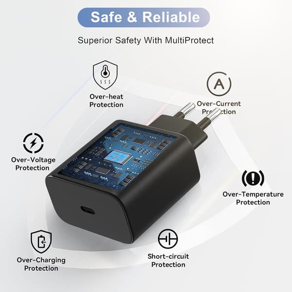 45W USB-C GaN Hurtigoplader med 1m Kabel til Samsung, iPhone, iPad & Android Sort