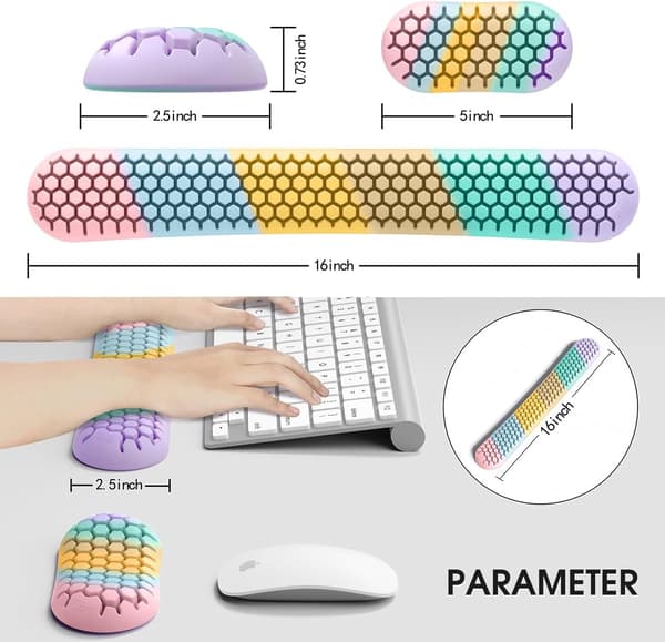 Tastaturets håndledsstøtte har et bikagedesign og en ergonomisk designet håndleds- og musemåtte. Colorful