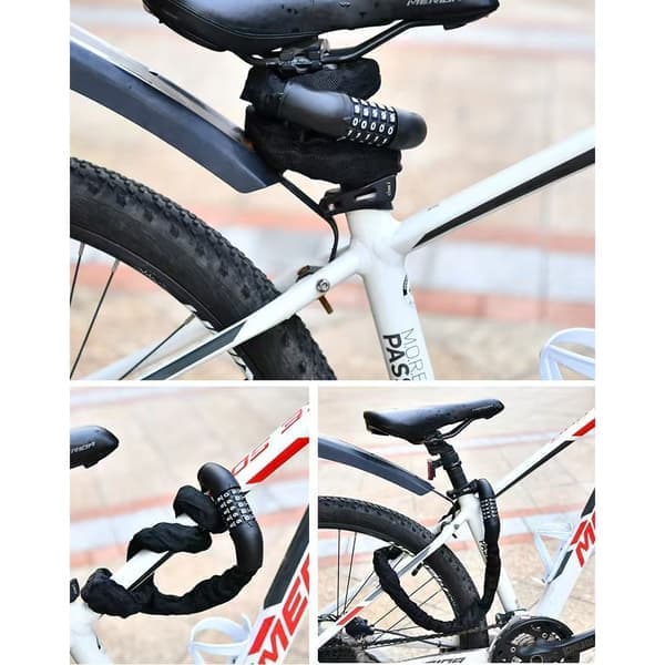 High Security Bicycle Lock with Numbers, Bicycle Chain Lock, Combination Lock with Hardened Steel Links (Black)