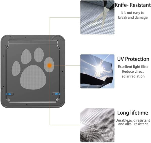 Pet Dog Cat Screen Door with Magnetic Flap for Sliding Doors (Small) - Automatic Locking/Lockable