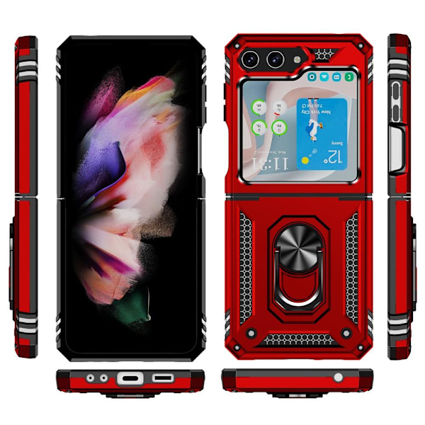 SKALO Samsung Z Flip5 Armor Hybrid Metallring skal - Röd Röd