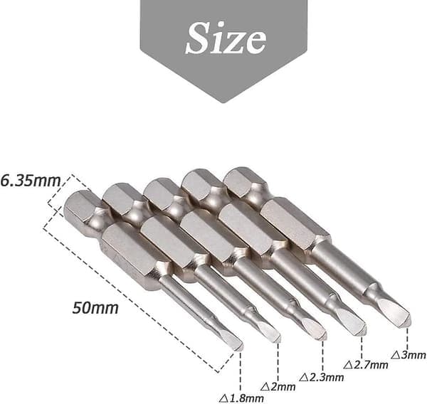 Magnetic Triangular Screwdriver Bits, 50mm S2 Steel Triangular Tip Screwdriver Bit 1/4 Hex Shank Triangular Screwdriver Bit Set (5 Pcs)