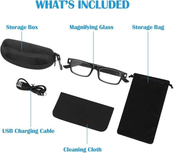 200% Magnifying Glasses with LED Light USB Rechargeable Hands-Free Head Magnifier Glasses for Reading Crafts DIY & Close Work (Black)