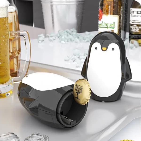 Pingvin flaskeåbner Automatisk flaskeåbner i rustfrit stål Velegnet til hjemmebar og camping (1 stk)