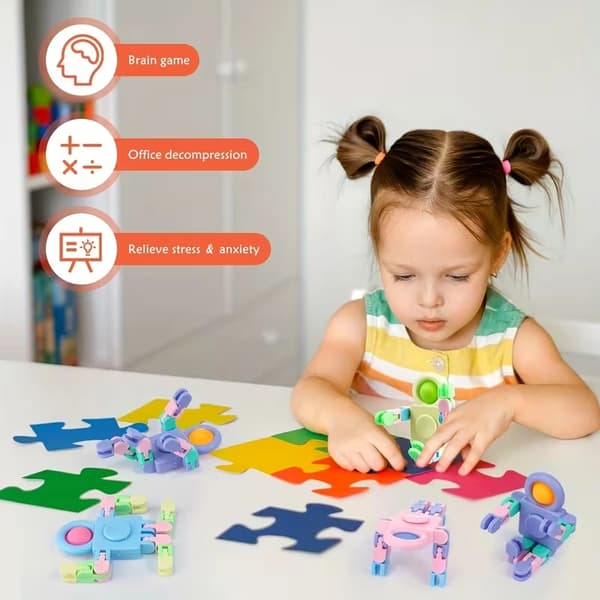 15 stk Transformerbare Robot Fidget Spinners – DIY Deformerbare Sensoriske Leker for Barn og Voksne, Godtepose- og Skolegaver