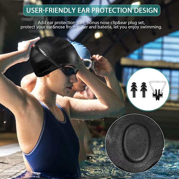 2-pack unisex badmössor med 3D-öronskydd, hållbara flexibla silikon simmössor för kvinnor män barn vuxna, vattentäta badmössor