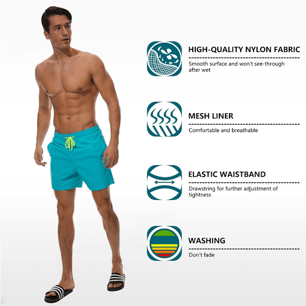 Badbyxor för män med snab torkande strandshorts med fickor