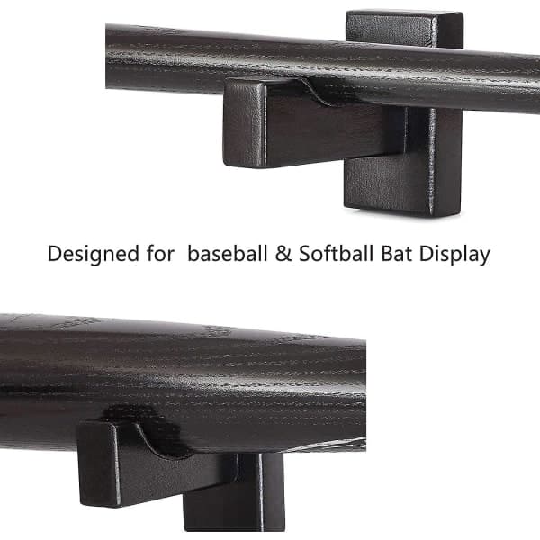 Baseballbat-etui, vægmonteret, solid håndlavet vandret stander til udstilling af baseballs og softballs