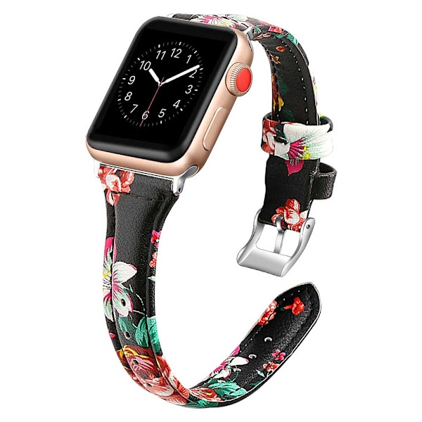 Läderband Kompatibelt med Apple Watch Band, Ersättningsarmband Sport Rem för Iwatch Serie 5 4 3 2 1 med Rostfritt Stål Spänne 38-40mm Svart