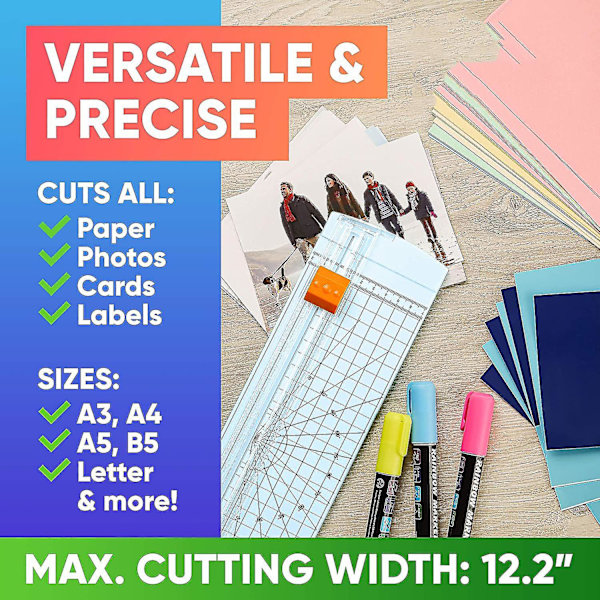 A4-papperskärare 12 tum titanpappersskärare Scrapbooking-verktyg med automatiskt säkerhetsskydd och sidolinjal för hantverkspapper