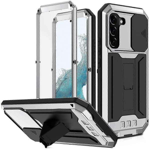 For Galaxy S22 5G R-JUST Sliding Camera Metal + Silicone Holder Phone Case