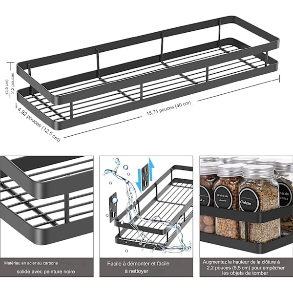2-pack kryddhylla för kök, väggmonterad kryddhylla, platsbesparande kryddförvaring, idealisk för förvaring och organisering i köket (40 * 12 * 5,5 cm,