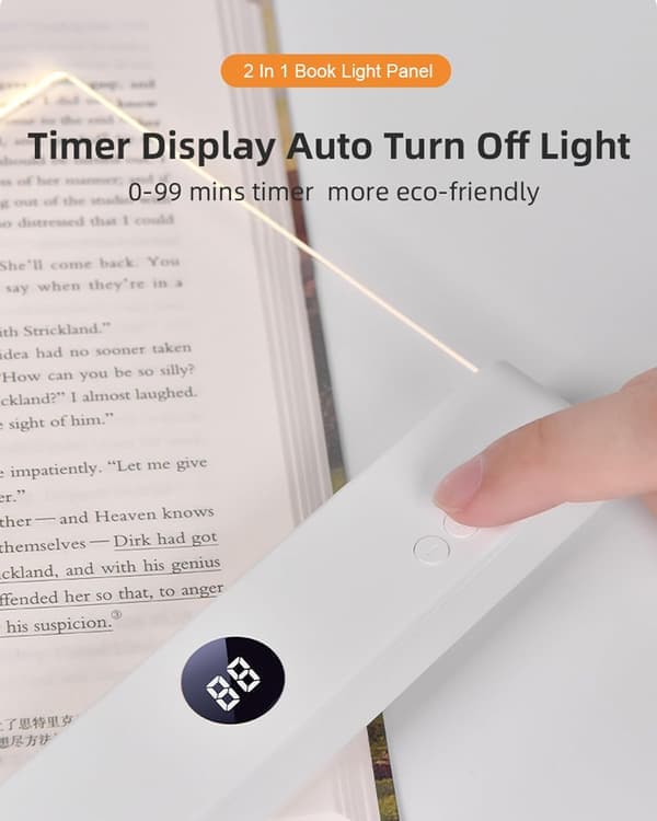 Rechargeable Transparent LED Flat Reading Light, Dimmable Full Page Panel Light with Book Clip, Three Color Modes and Timer. White White