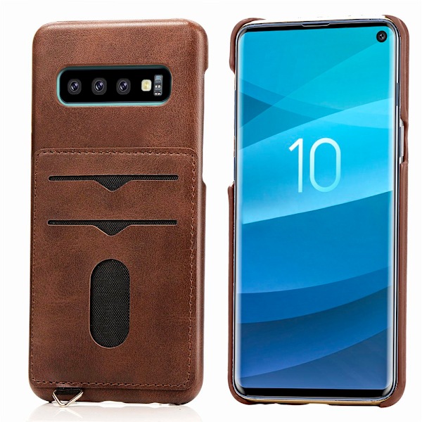 Skal med Korthållare - Samsung Galaxy S10 Plus (Vintage-Mark) Mörkbrun Mörkbrun
