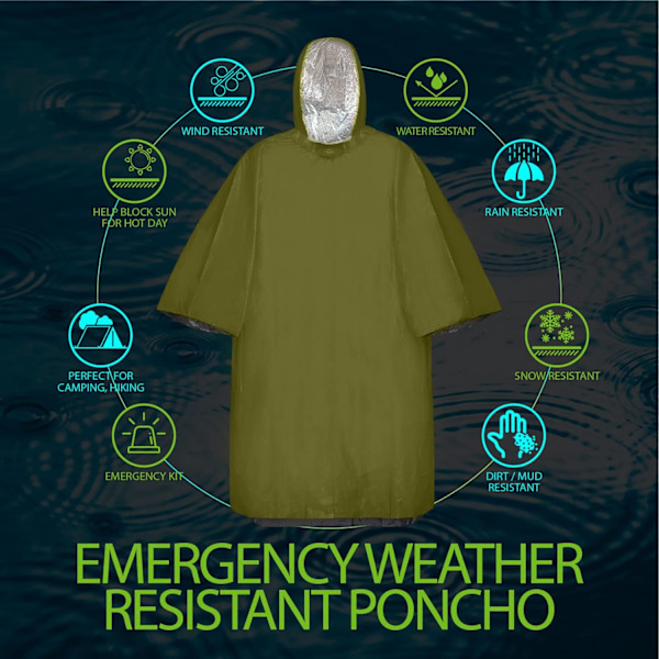 4 st - Räddningsfilt Poncho - Nödöverlevnad Poncho - 125cm*100cm - Vändbar - Med Huva - Vattentät - Vindtät - Por