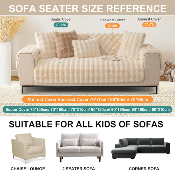 Kanin Plysch Soffa Överdrag L Form 1/2/3/4 Sits Soffa Överdrag Hörnsoffa U Form, 2023 Ny Universal Halkskyddad Soffa Skydd, Super Mjuk Soffa white white 90*90cm