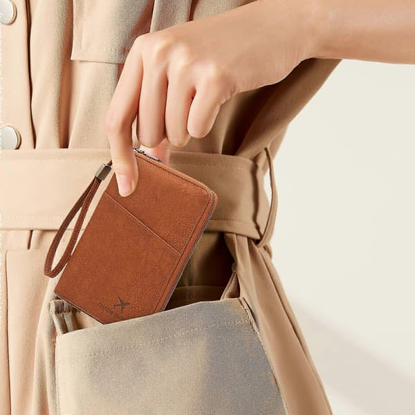 Passport Holder Document Pouch with RFID Blocking and Secure Zipper Designed for Frequent Travelers and Explorers coffee