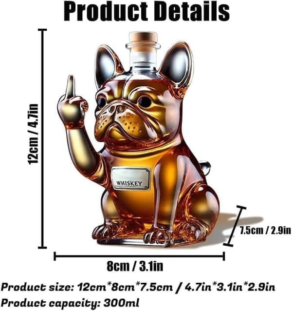 Fransk Bulldog Whiskeykaraff Dekorativ Spritflaskhållare 300 ml Glaskaraff Multifunktionell Dryckesbehållare
