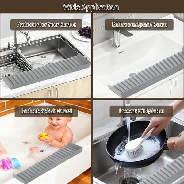 Silicone Sink Splash Guard 10x76 cm with Suction Cups – Grey Splash Protector for Kitchen, Bathroom, Granite and Quartz Countertops