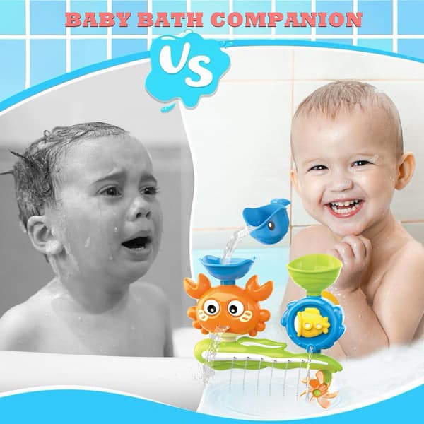 Babybadeleker egnet for barn i alderen 1-3 år, krabbeformede badeleker egnet for småbarn i alderen 2-4 år, og badeleker med sugekopper.