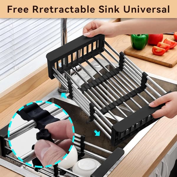 Over-the-Sink Dish Drying Rack, Extendable Over-the-Sink Grill Telescopic Drain Basket Kitchen Shelf Drain Basket Sink Rack