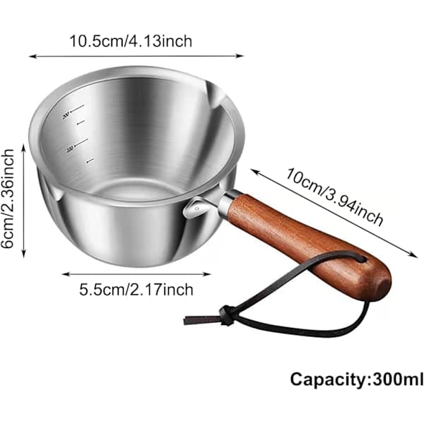 Smørvarmer, mælkvarmer i rustfrit stål, mini smeltedigel med dobbelt tud, til komfurmadlavning (300 ml)