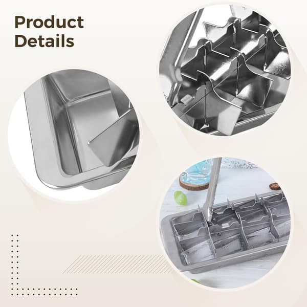Stainless Steel Ice Cube Tray with Easy Ice Release Design; Includes a Removable Divider with Handle.