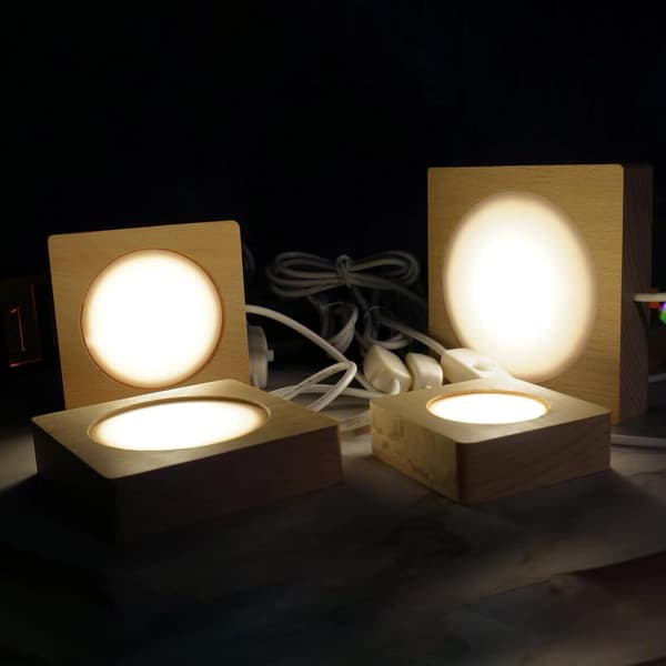 LED Display Base Krystal Glas Lys Base Stand Træ LED Display Stand til Kunst (8*8*2cm