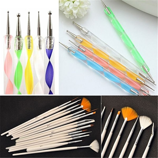 20 st nagelpenslar och dotting tools – set för kreativa nageldesigner