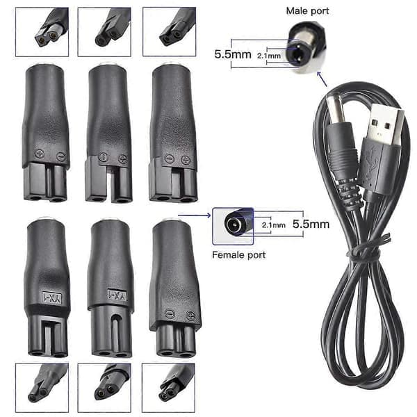 7 stk. strømkabel 5V erstatningsoplader USB-adapter til elektriske hårklippere, skægtrimmer, barbermaskiner, skønhedsinstrumenter