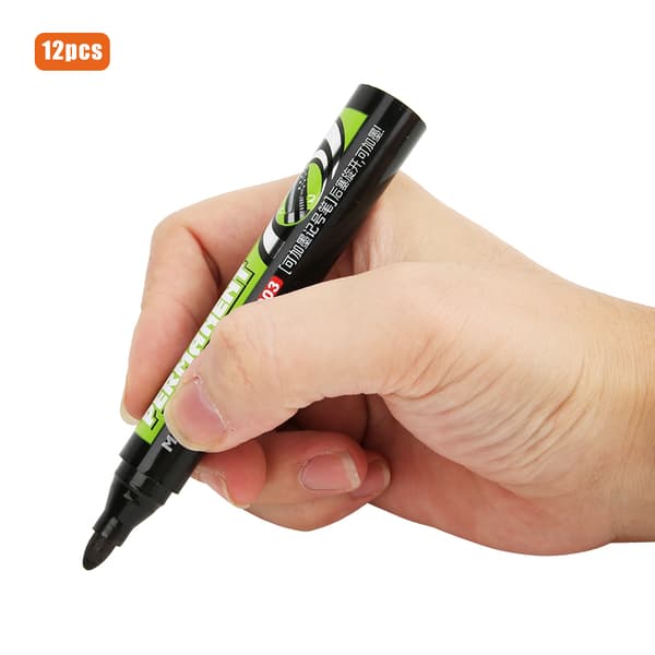 12 pcs large capacity whiteboard pens, erasable plastic shell, office supplies, black