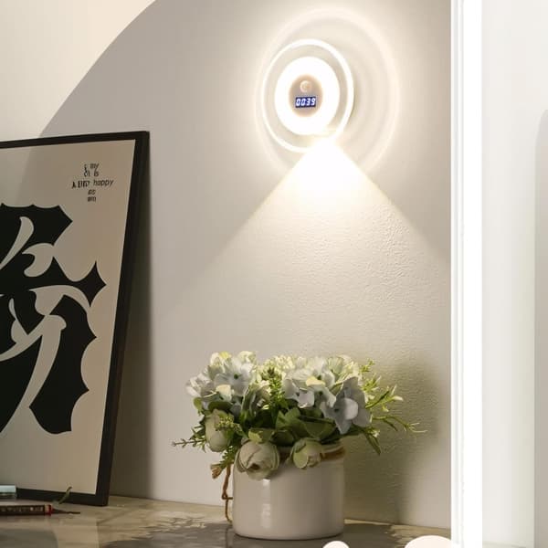 Motion-activated night light, LED wall light, sensor light with clock, rechargeable and dimmable, suitable for home decor and bedroom.