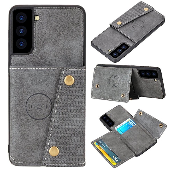 Samsung Galaxy S21 Plus - Professionellt Retro Skal med Korthållare Mörkblå Mörkblå