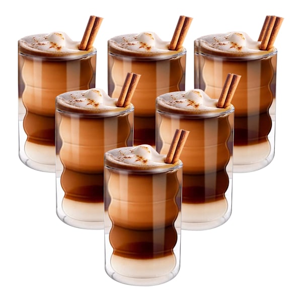 Latte macchiato-glas, dubbelväggiga, 350 ml, 6-pack, termoglas av borosilikatglas, espressokoppar, kaffekoppar, dricksglas,