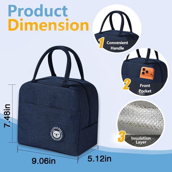 Ny bærbar isolert matboks/kjølebag (marineblå) 23*21*13cm Navy Blue