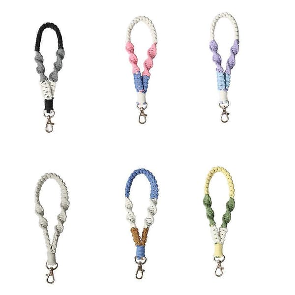 6 Pcs Boho Macrame Mobile Phone Wrist Strap, Mobile Phone Lanyard with Fixing Tab, Keychain Wrist Strap, Anti-Loss Mobile Chain