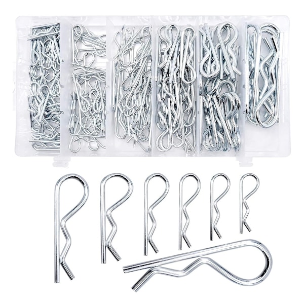 100 st Splintkilar Sortiment Kit, R-klämmor Split Splintkilar Splint Fjäder Hitch Splint för Användning på Hitch Pin Låssystem, Heavy Duty Zink