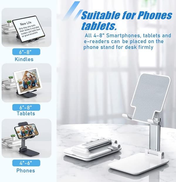 Mobiltelefonholder til PC, justerbar mobiltelefonholder (hvid)