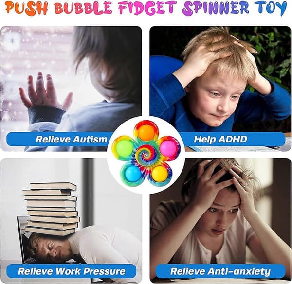 Pop Fidget Spinner Leksaker 4-pack, Party Favor Pop Fidget Leksak Bulk Pack, Bubble Sensoriska Leksaker Set för Barn, Enkla Pop Fidget Spinners ADHD