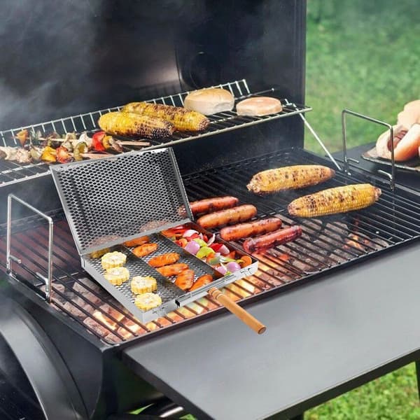 Sammenklappelig grillkurv, rustfrit stål, non-stick, til grillning, fisk, grøntsager, camping & picnics