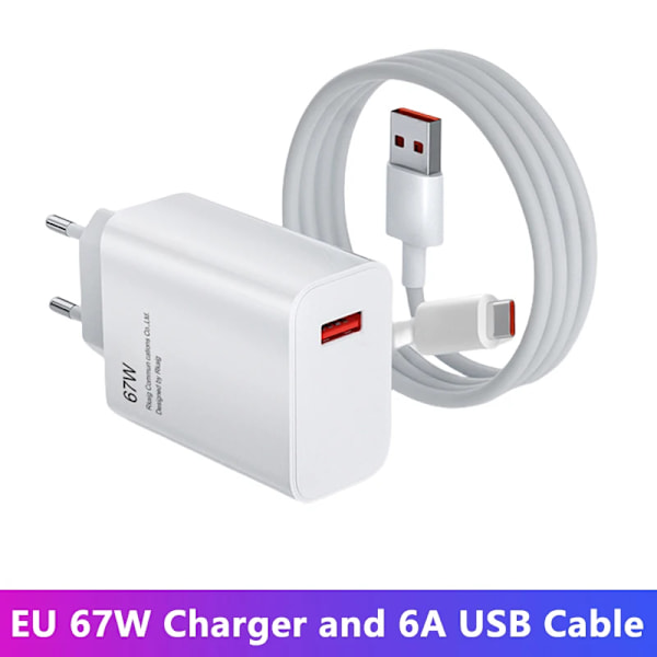 Original Xiaomi 67W USB Super Snabbladdare Ström Mi 12 11 6A Typ C Kabel POCO X5 X4 Pro Redmi Note 9 10 11 Laddare EU Laddare och Kabel EU Charger EU Charger and Cable 1 m