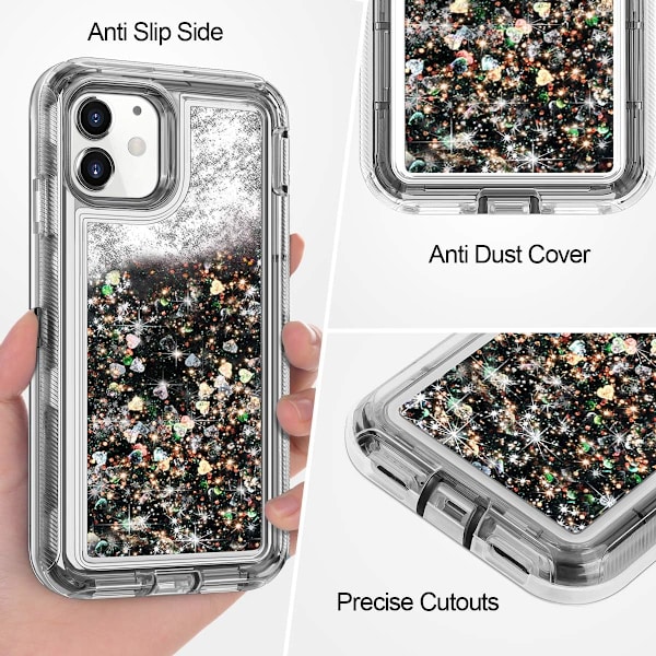 Skyddande fodral för iPhone 11 Glitter, flytande Bling Quicksand 3 i 1 Hybrid stöttålig stöttålig hård stötfångare mjukt genomskinligt gummiskydd