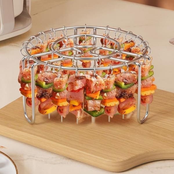 24-pak Airfryer Grill Sæt: 6,5 Tommer Runde Riste & Vertikale Spyd, 304 Rustfrit Stål, med Kroge til Multitasking Madlavning