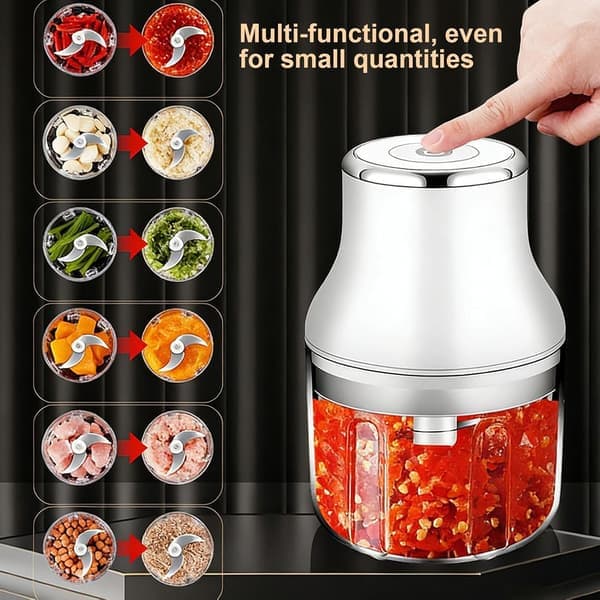 Elektrisk hvidløgshakker - Mini bærbar grøntsagsfoodprocessor, 250 ml trådløs kværn til ingefær, løg, ost og kød (hvid)